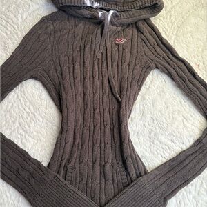 Hollister Brown Hooded Cable Knit Sweater
